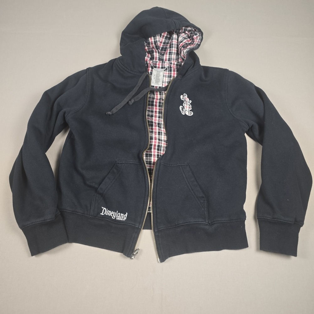Disneyland Resort Hoodie Reversible Plaid Mickey Unisex Large Black Embroidered